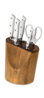 Messerblock set 4-teilig. Serie Riviera Blanc + Schere + Holzblock